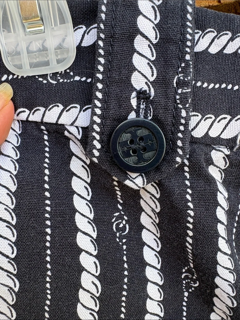 Tory Burch Black & White Rope-Print High Waist Shorts